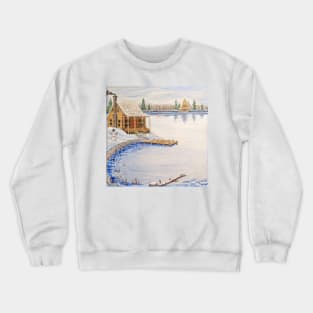 Cabin at the Lake in the Winter Season Crewneck Sweatshirt